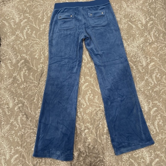 Juicy Couture Crown Heritage Cotton Velour Sweatpants Rhinestones Blue LARGE - Picture 7 of 12